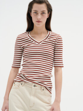 Inwear - DagnaIW Striped V T-Shirt Cherry Mahogany