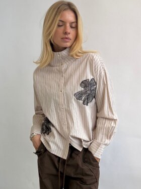 CONTINUE - CONTINUE Skjorte sand/stribe