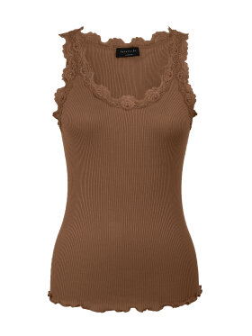 Rosemunde - silk top w/lace dark camel Rosemunde - silk top w/lace dark camel